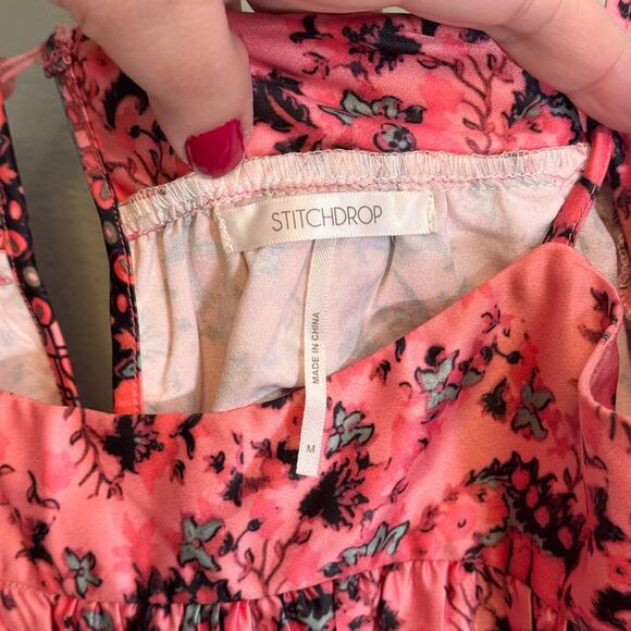 StitchDrop Midi Dress Medium Pink Summer Beach Casual Floral Bohemian Sundress - Picture 6 of 7